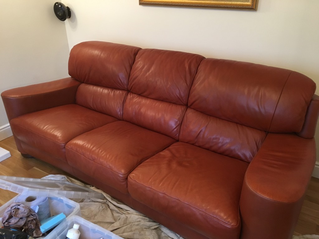 Oily stain removed from leather sofa