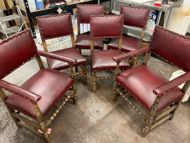 Leather dining chairs sympathetically restored