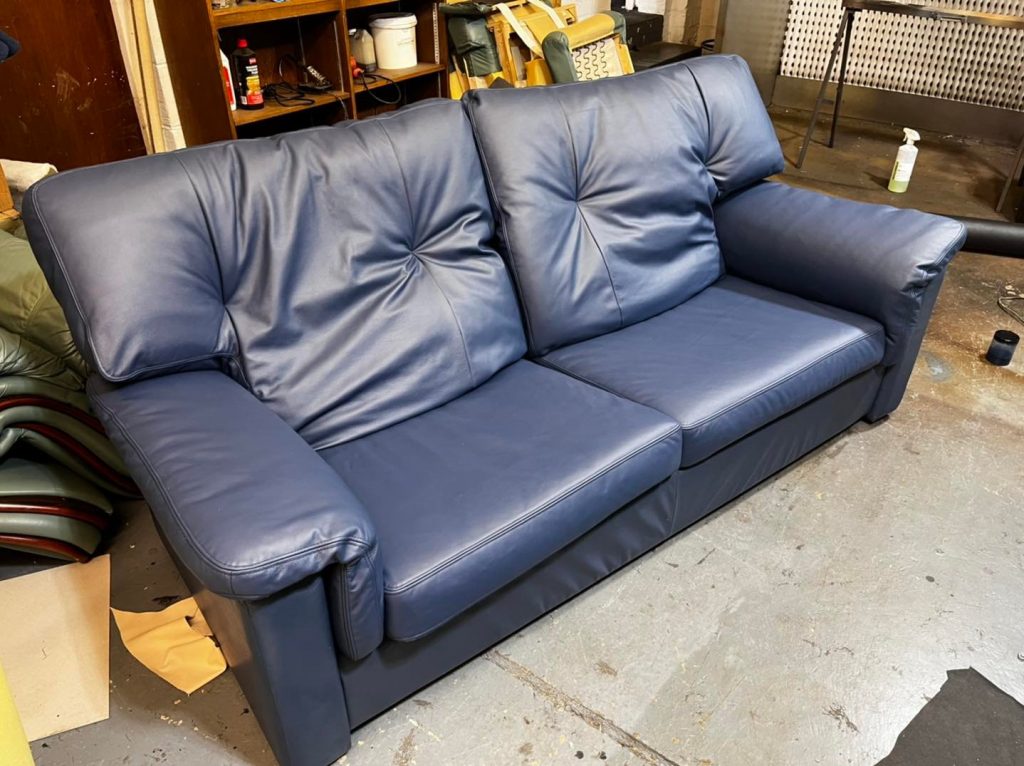 sofa re-upholstered in leather